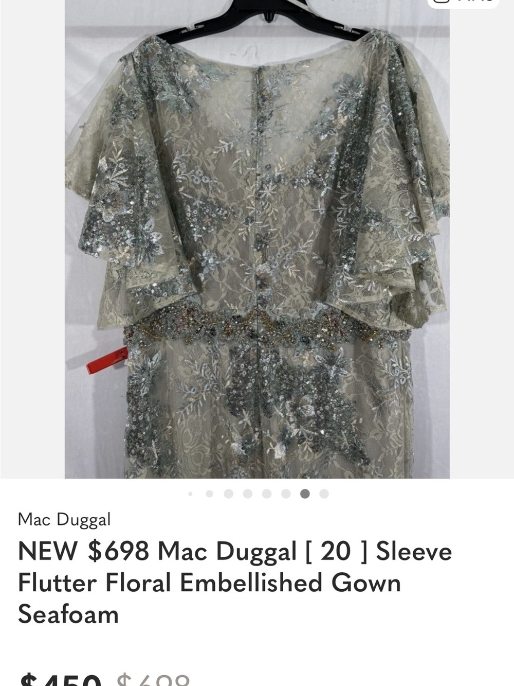 Mac Duggal Seafoam Floral Embellished Flutter-Sleeve Gown - Picture 12 of 13